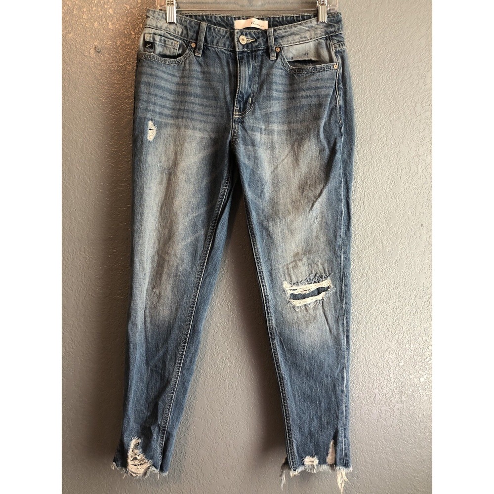 Kancan Jeans Women 5/26 Actual 30 Blue Mid Rise Distressed Stretch Denim Casual